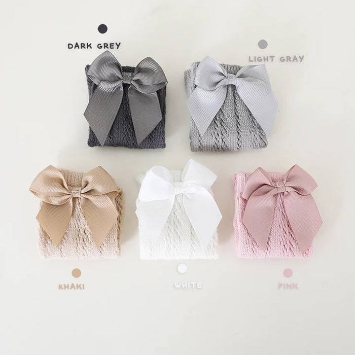 Lace Cable Bow Knee High Socks in Pink and Grey- Girls (S-XL)